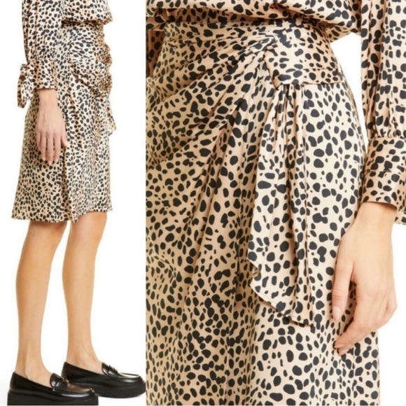 Hugo Boss Vedina Faux Wrap Satin Animal Print Midi Skirt, Size 12, MSRP $248 - Picture 1 of 17
